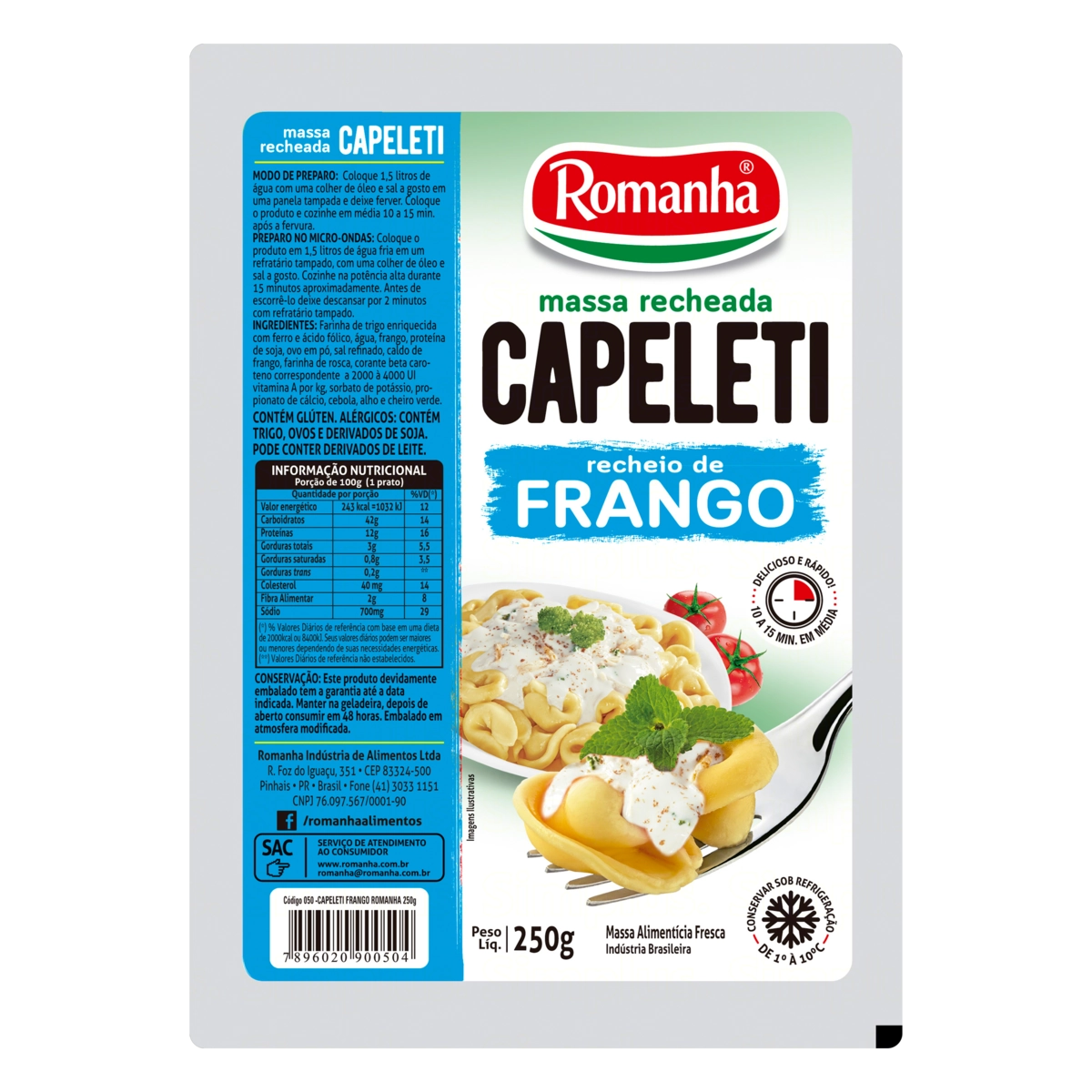 Capeletti Recheio Frango Romanha Bandeja 400g