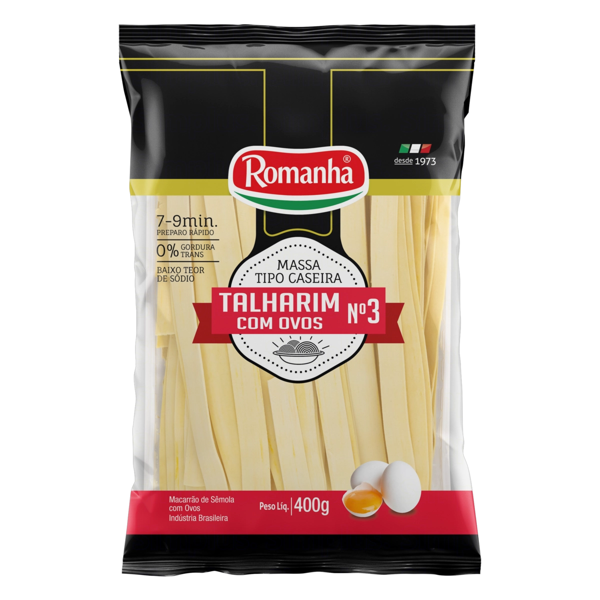 Macarrão De Sêmola Com Ovos Caseiro Talharim 3 Romanha Bandeja 400g