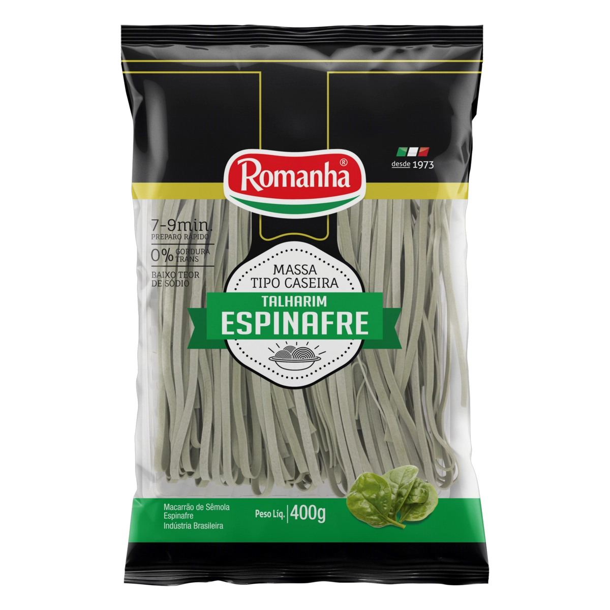 Macarrão De Sêmola Caseiro Talharim Espinafre Romanha Bandeja 400g