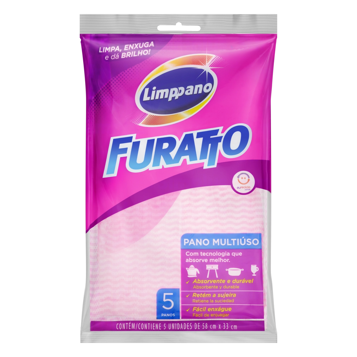 Pano Multiuso Rosa Limppano Furatto 5 Unidades