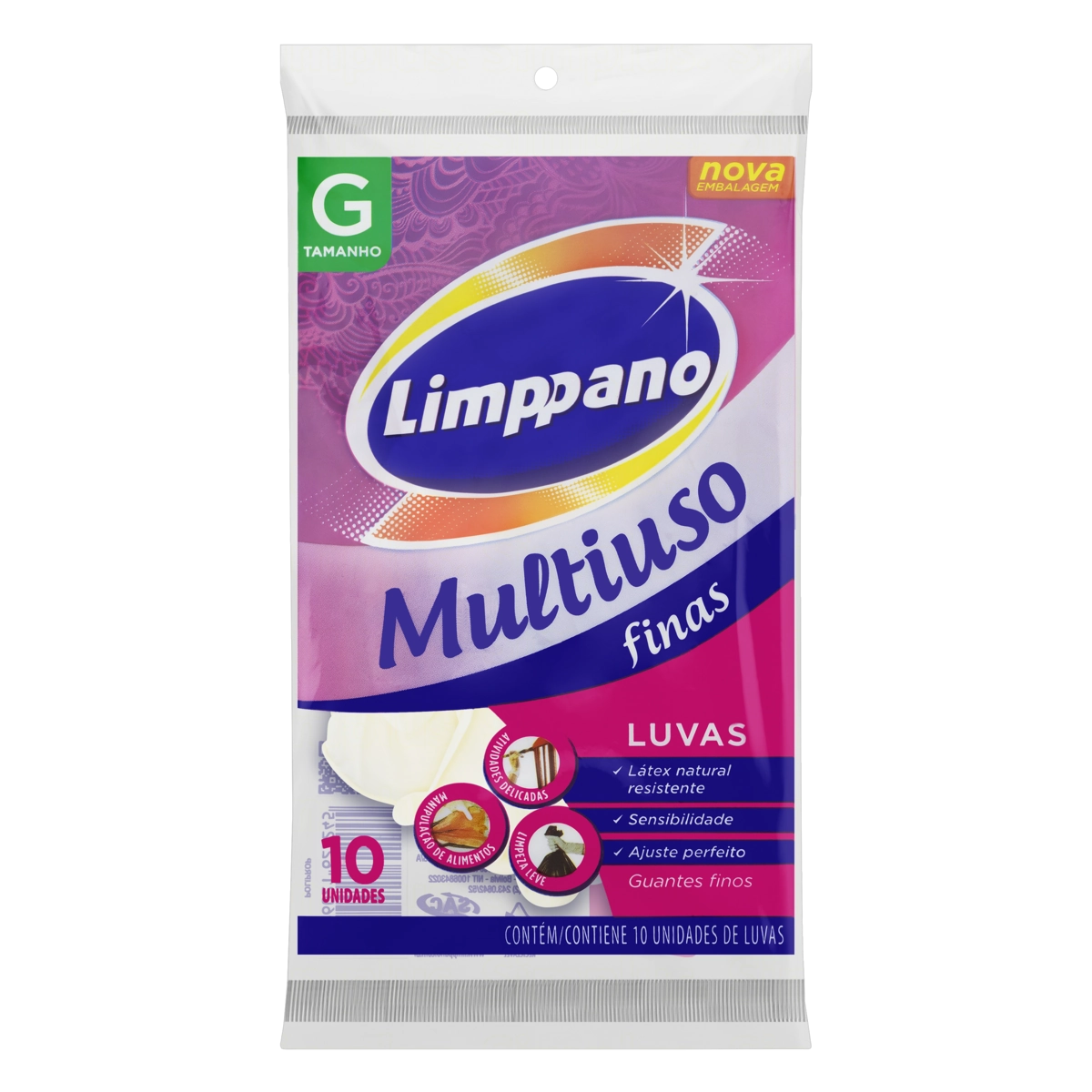 Luva Fina Multiuso Limppano G 10 Unidades
