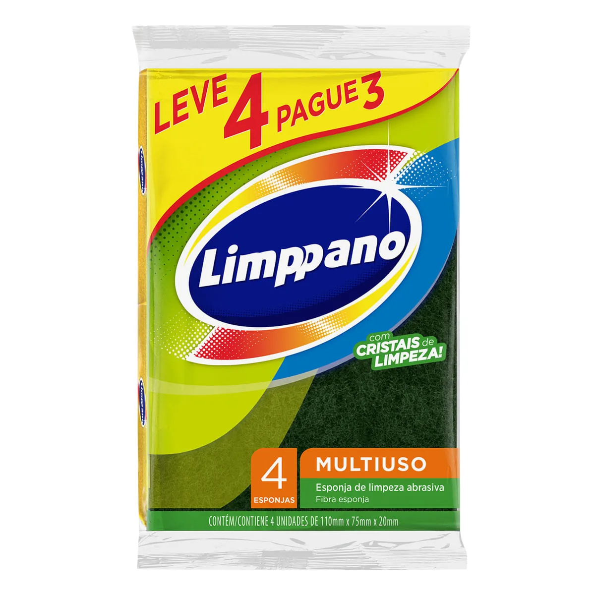 Esponja Multiuso Limpeza Abrasiva Limppano Leve 4 Pague 3 Unidades