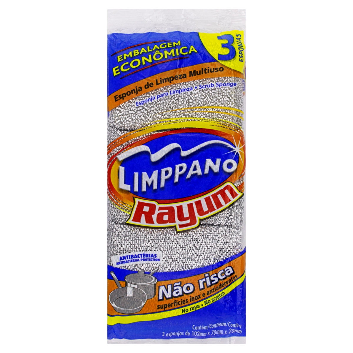 Esponja Multiuso Limppano Rayum 3 Unidades Embalagem Econômica