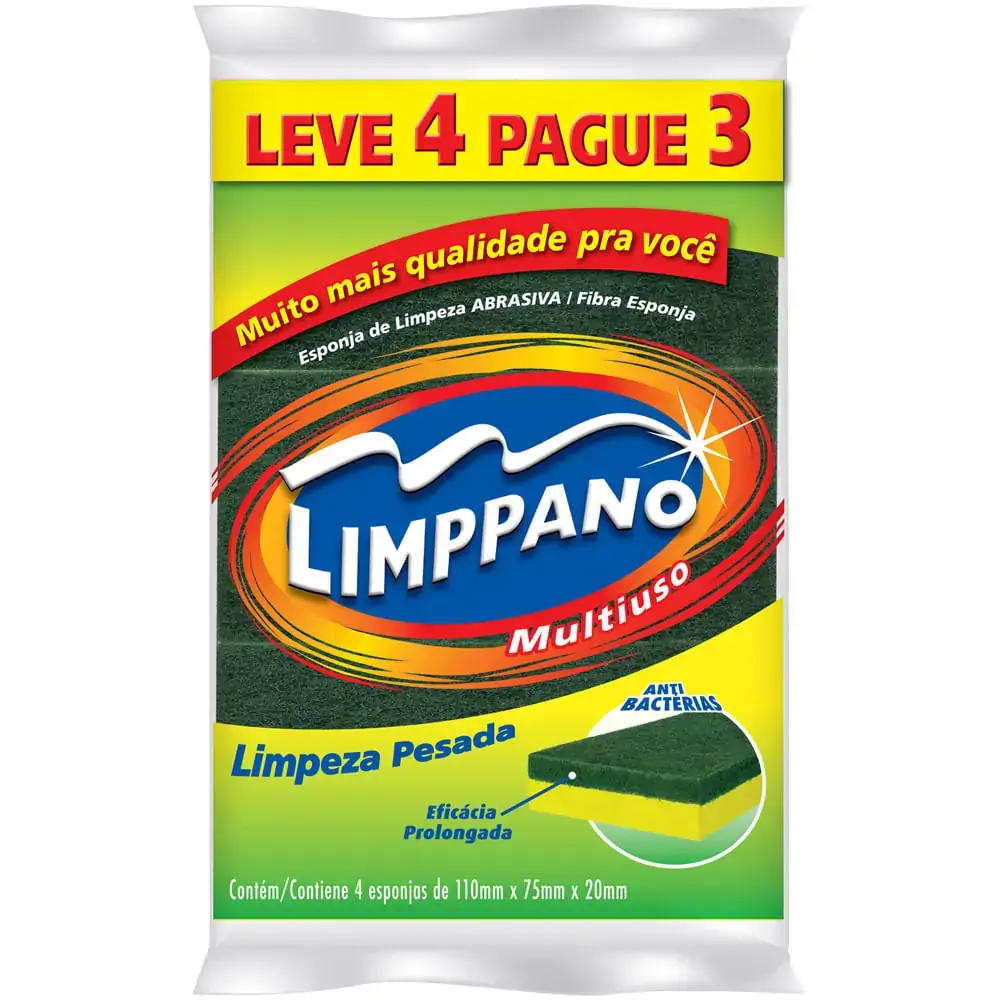 Esponja Limppano Limpeza Pesada Com 4 Unidades