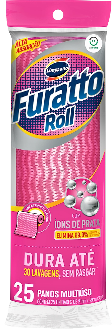 Pano Multiuso Em Rolo Rosa Limppano Furatto Roll 25 Unidades