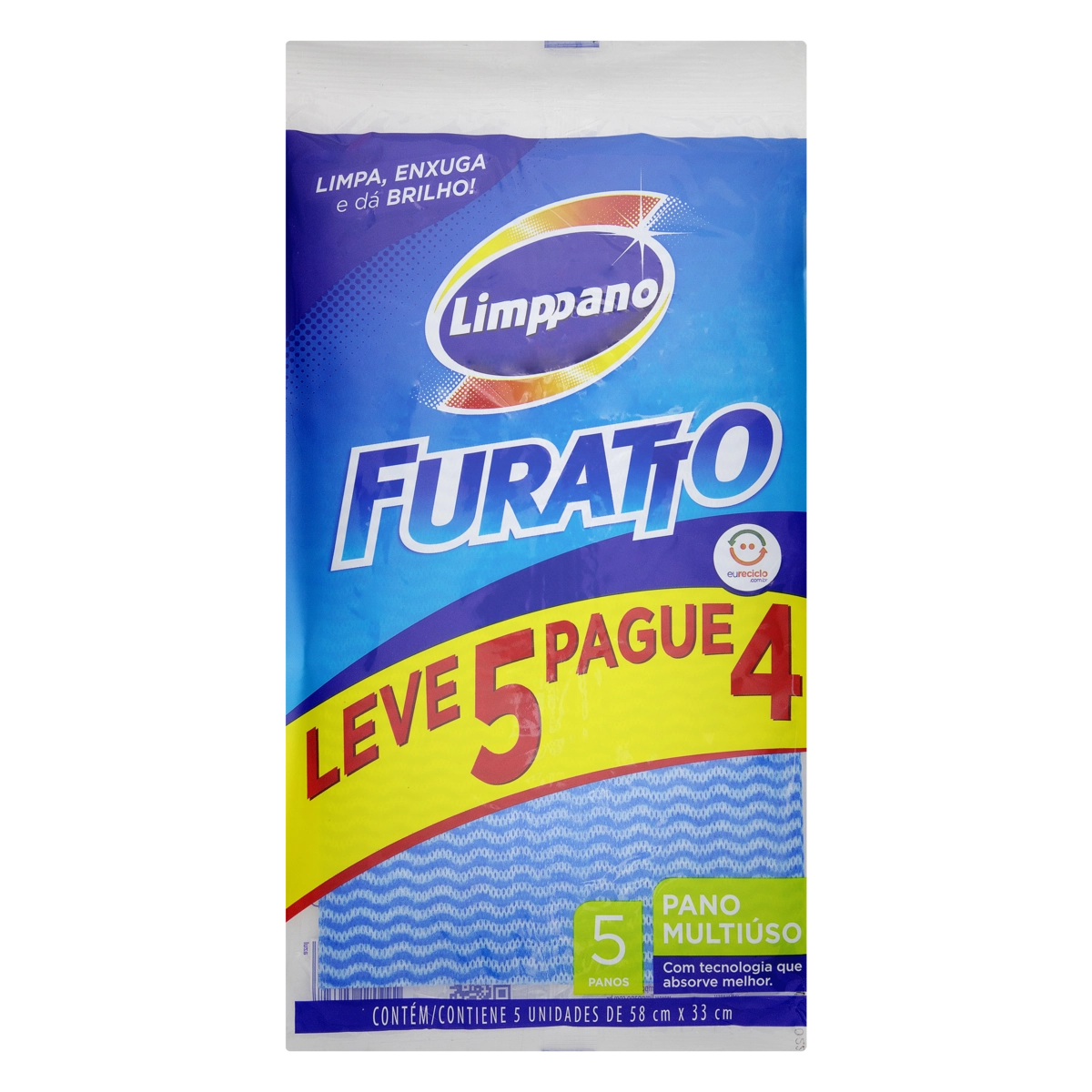 Pano Multiuso Limppano Furatto 58cm X 33cm Leve 5 Pague 4 Unidades