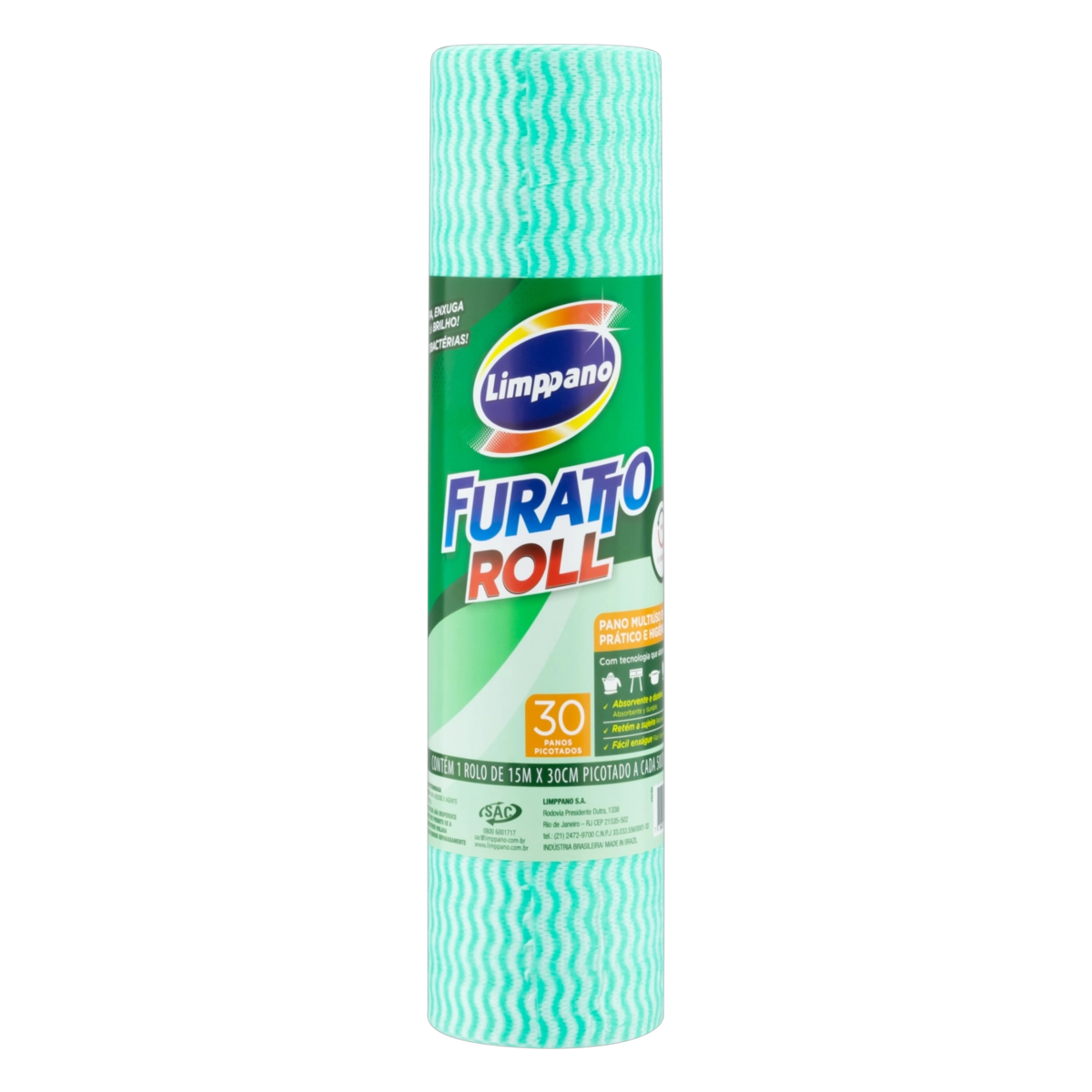 Pano Multiuso Em Rolo Verde Limppano Furatto Roll 30 Unidades