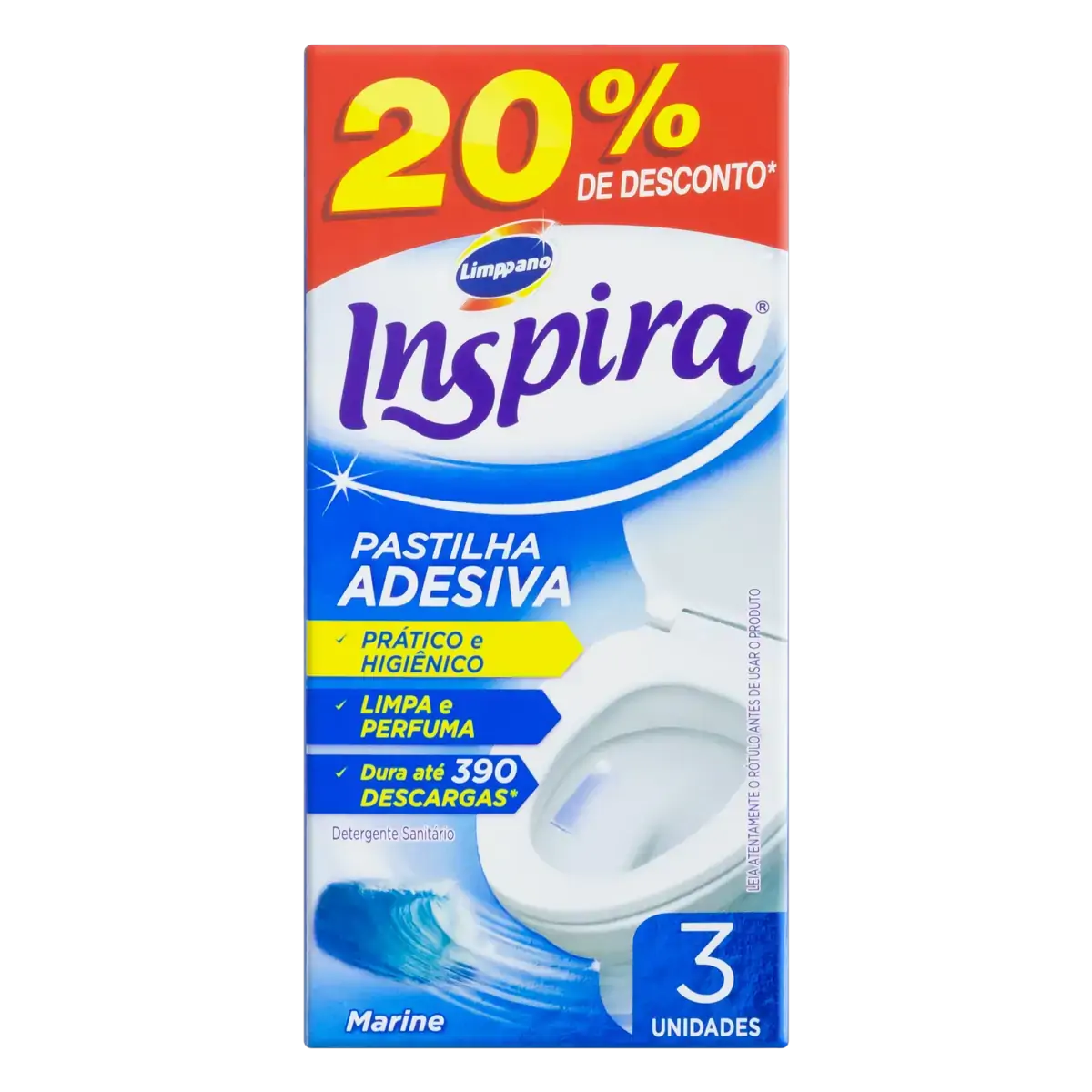 Detergente Sanitário Pastilha Adesiva Marine Inspira 3 Unidades Grátis 20 Desconto