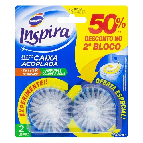 Detergente Sanitário Bloco Para Caixa Acoplada Marine Inspira 2 Unidades Grátis 50 Desconto No 2° Bl