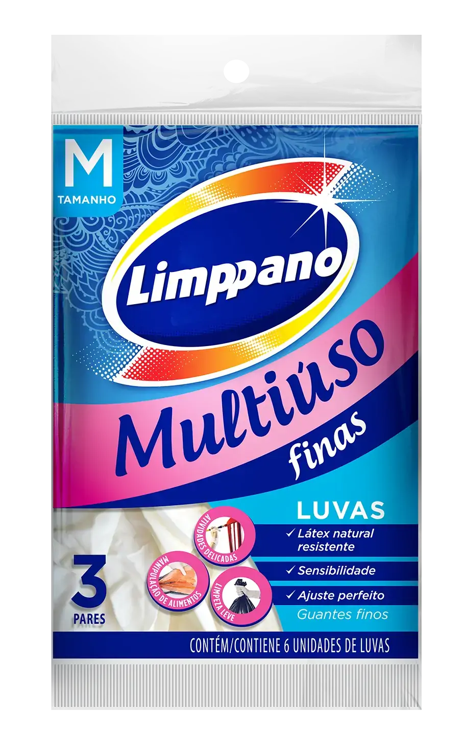 Luvas Latex Multiuso Limppano Tam.m C/3 Pares