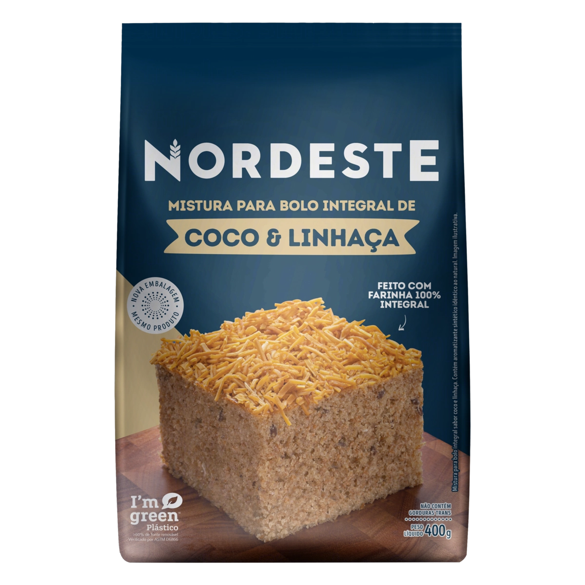 Mistura Para Bolo Integral Coco Linhaça Nordeste Pacote 400g