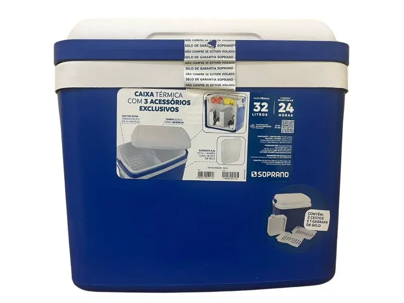 Caixa Termica Cooler Tropical Com Acessorios 32 Lts Soprano Azul