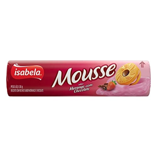 Biscoito Recheio Morango Com Chocolate Isabela Mousse Pacote 130g