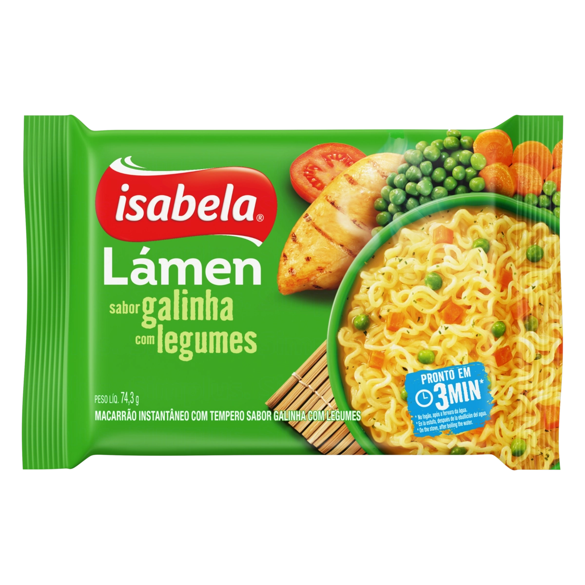 Macarrão Instantâneo Lámen Galinha Com Legumes Isabela Pacote 74,3g