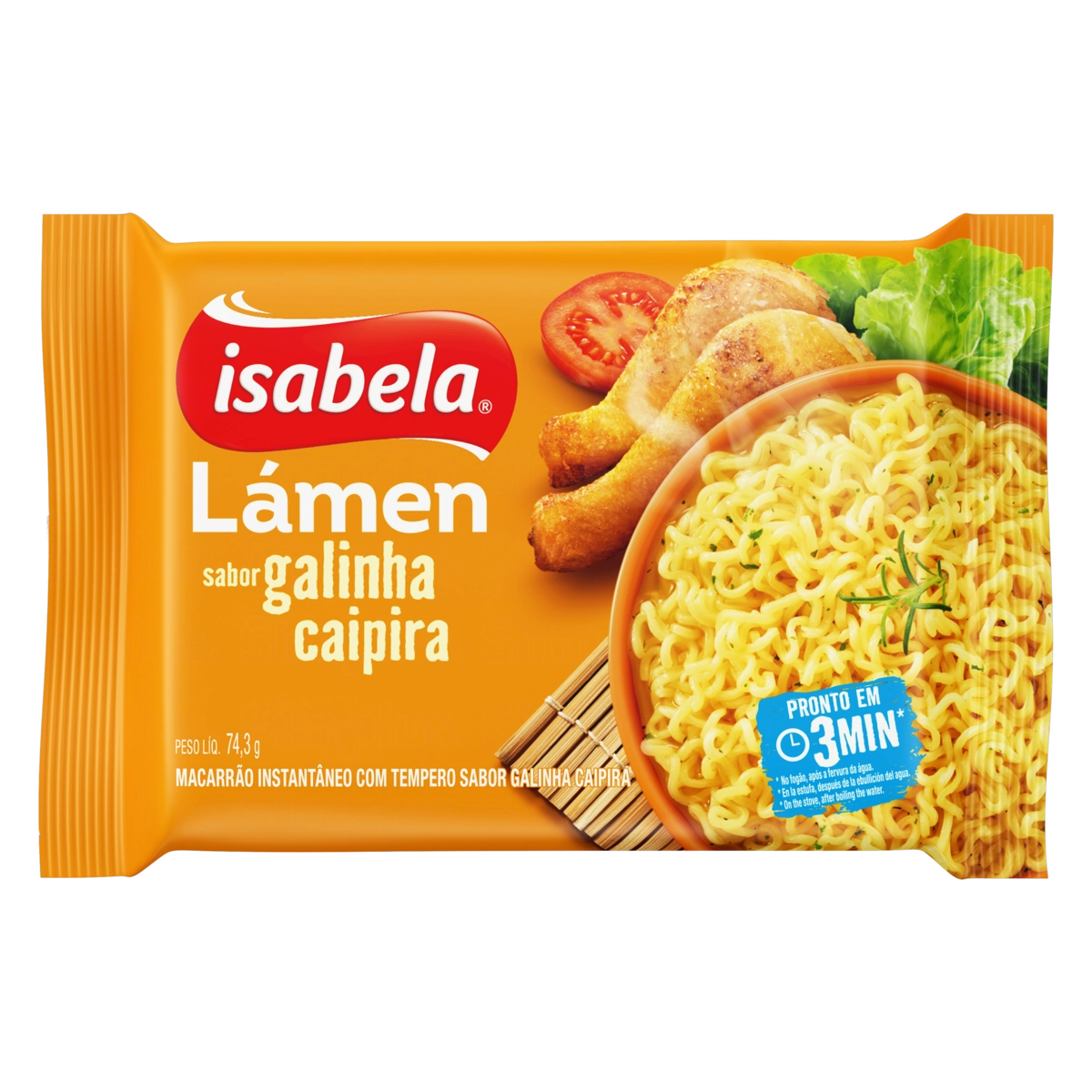 Macarrão Instantâneo Lámen Galinha Caipira Isabela Pacote 74,3g