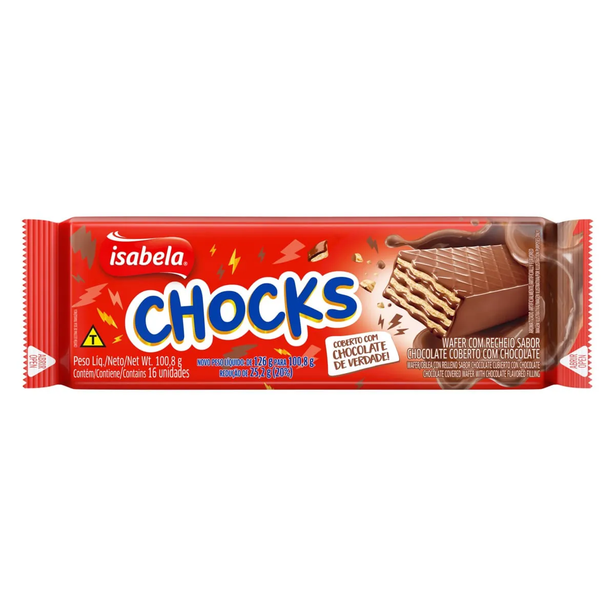 Wafer Recheio E Cobertura Chocolate Meio Amargo Isabela Chocks Pacote 100,8g