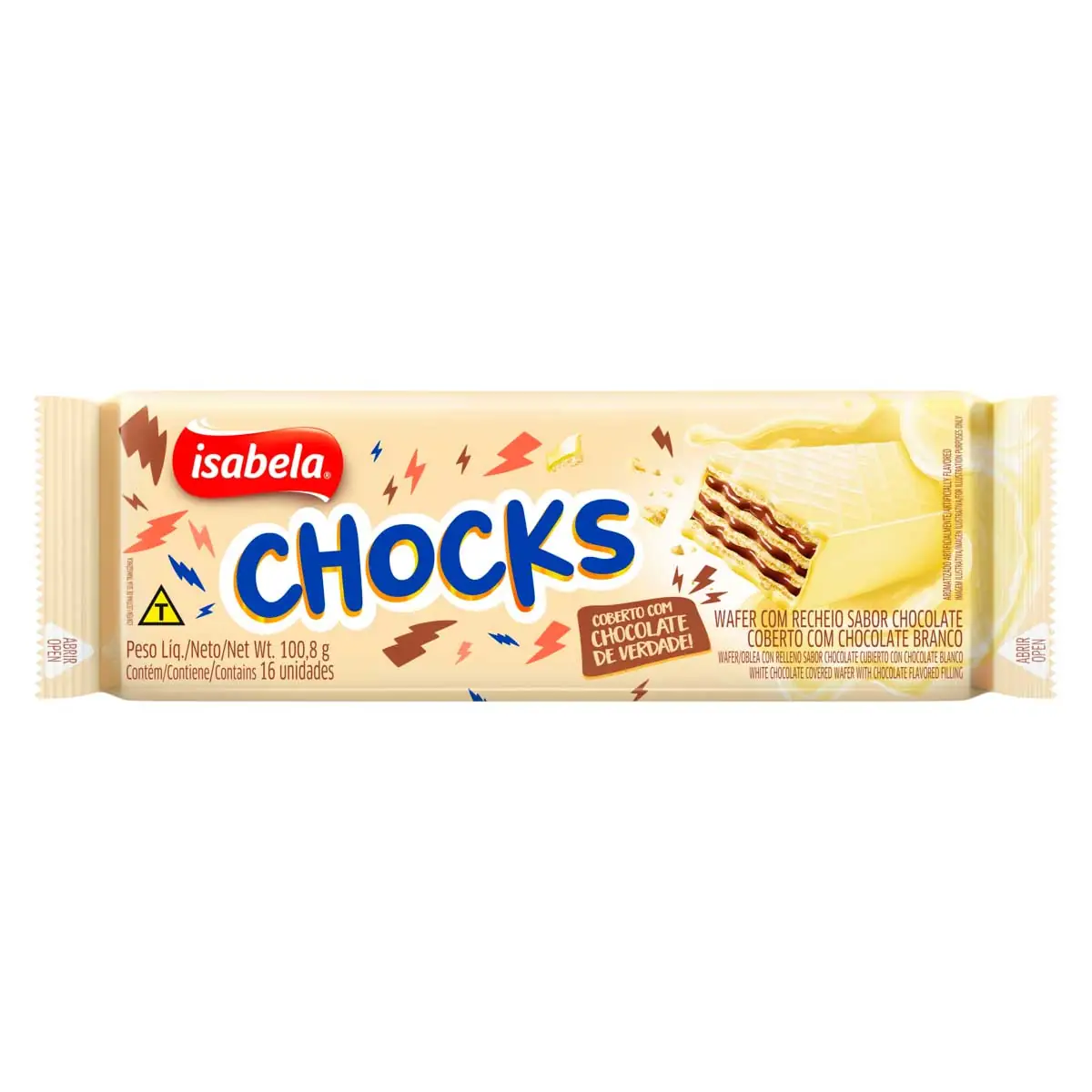Wafer Recheio Chocolate Cobertura Chocolate Branco Isabela Chocks Pacote 100,8g