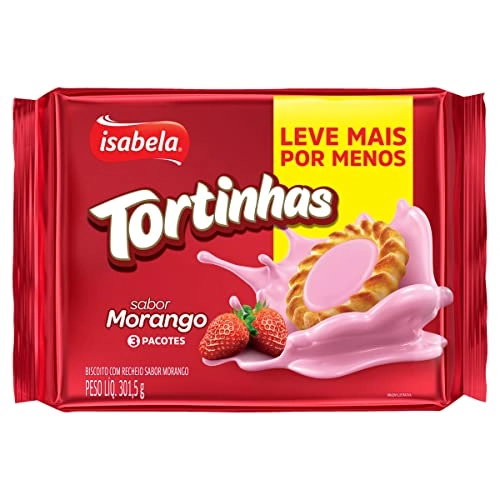 Biscoito Recheio Morango Isabela Tortinhas Pacote 301,5g Leve Mais Pague Menos