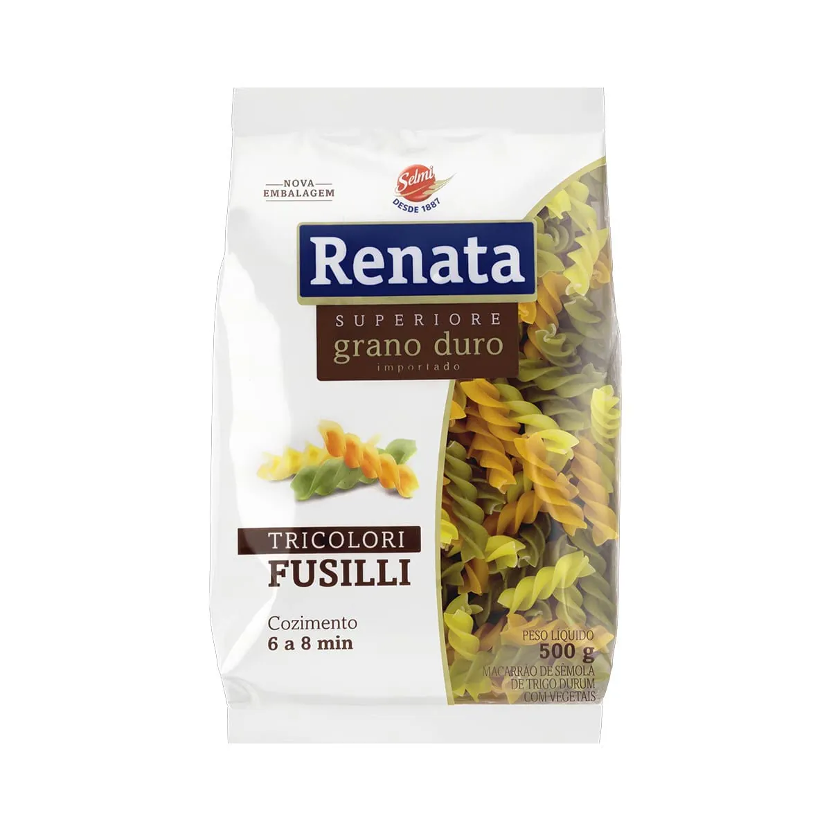 Macarrão De Sêmola De Trigo Grano Duro Tricolor Com Vegetais Fusilli Renata Superiore Pacote 500g