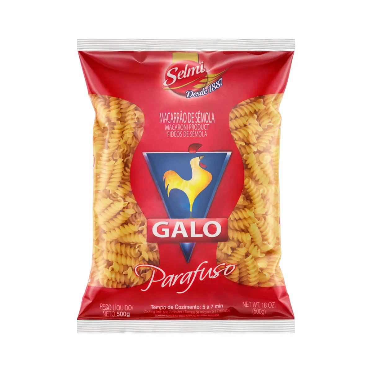 Macarrão De Sêmola Parafuso Galo Pacote 500g