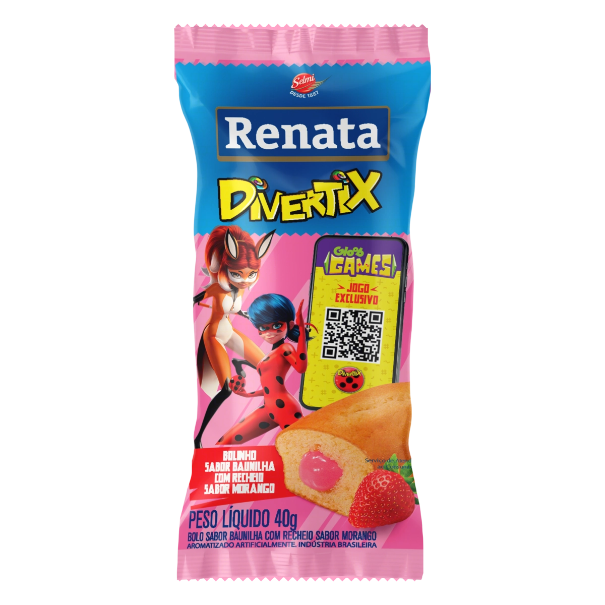Bolo Baunilha Recheio Morango Renata Divertix Pacote 40g
