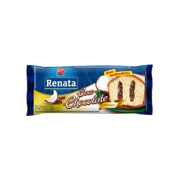 Bolo Coco Recheio Chocolate Renata Pacote 300g