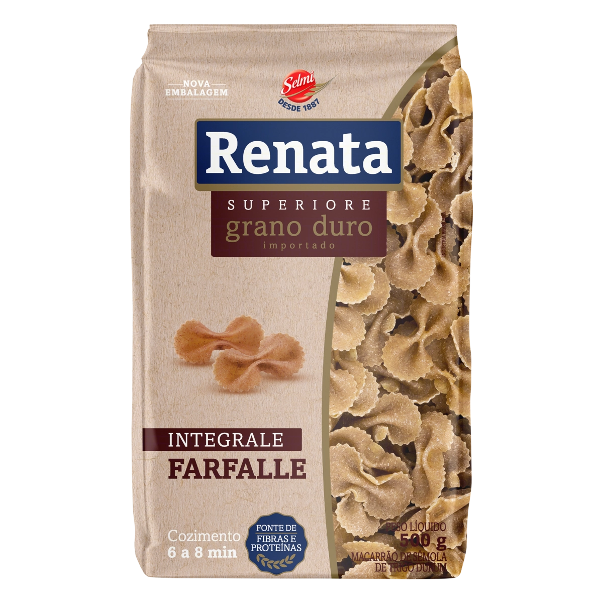 Macarrão de Sêmola de Trigo Grano Duro Integral Farfalle Renata Superiore Pacote 500g