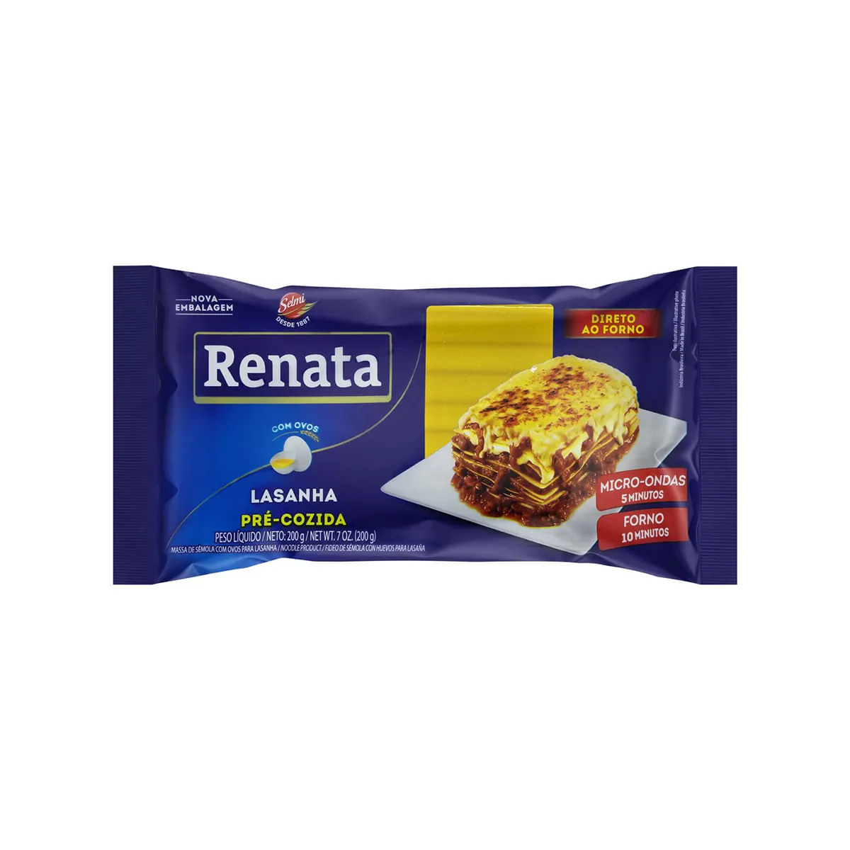 Massa De Sêmola Com Ovos Para Lasanha Renata Pacote 200g