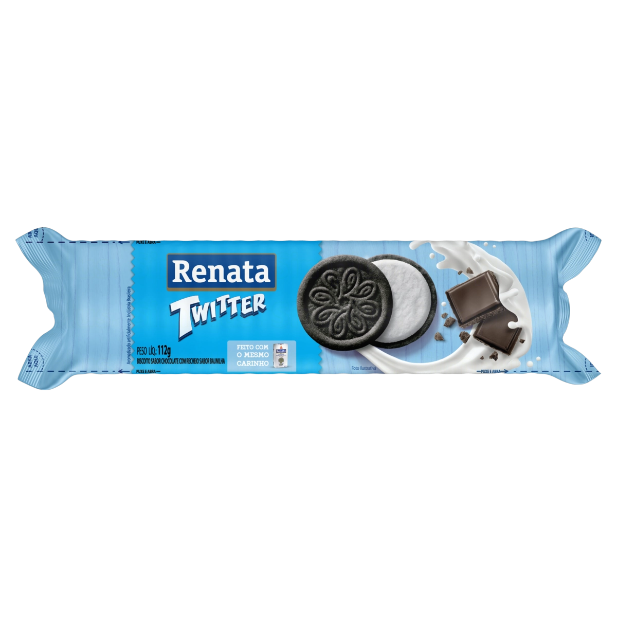Biscoito Chocolate Recheio Baunilha Renata Twitter Pacote 112g