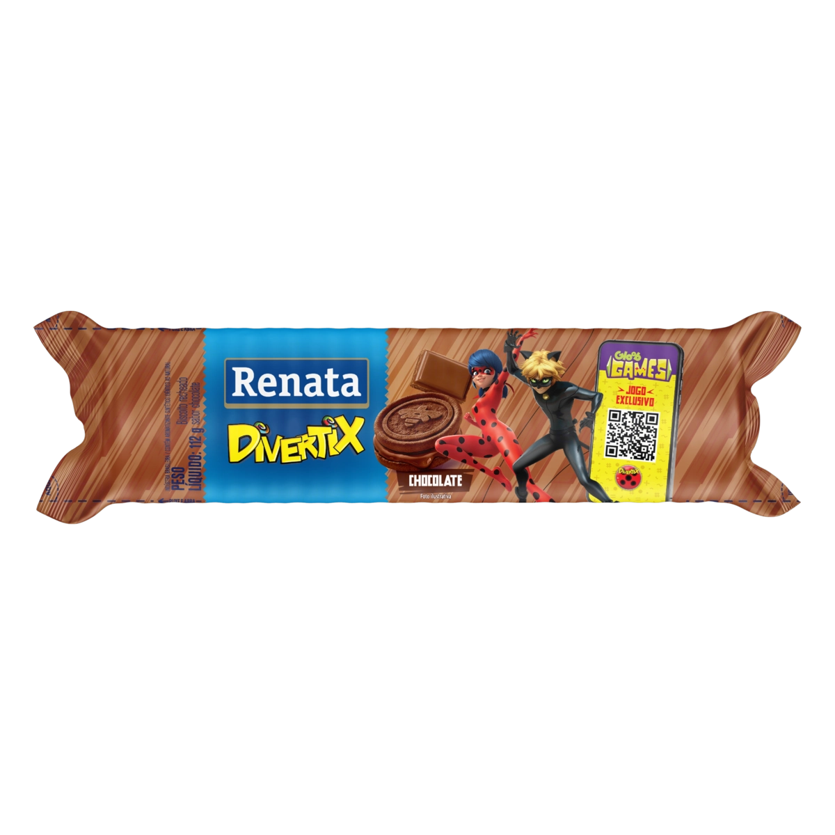Biscoito Recheio Chocolate Miraculous Renata Divertix Pacote 112g