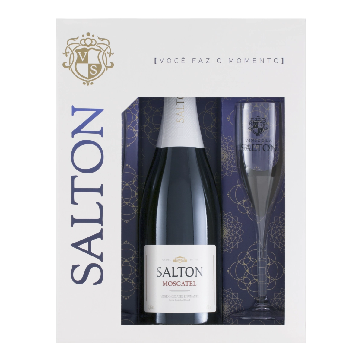 Kit 2 Taças 1 Espumante Brasileiro Branco Salton Moscatel Serra Gaúcha 750ml