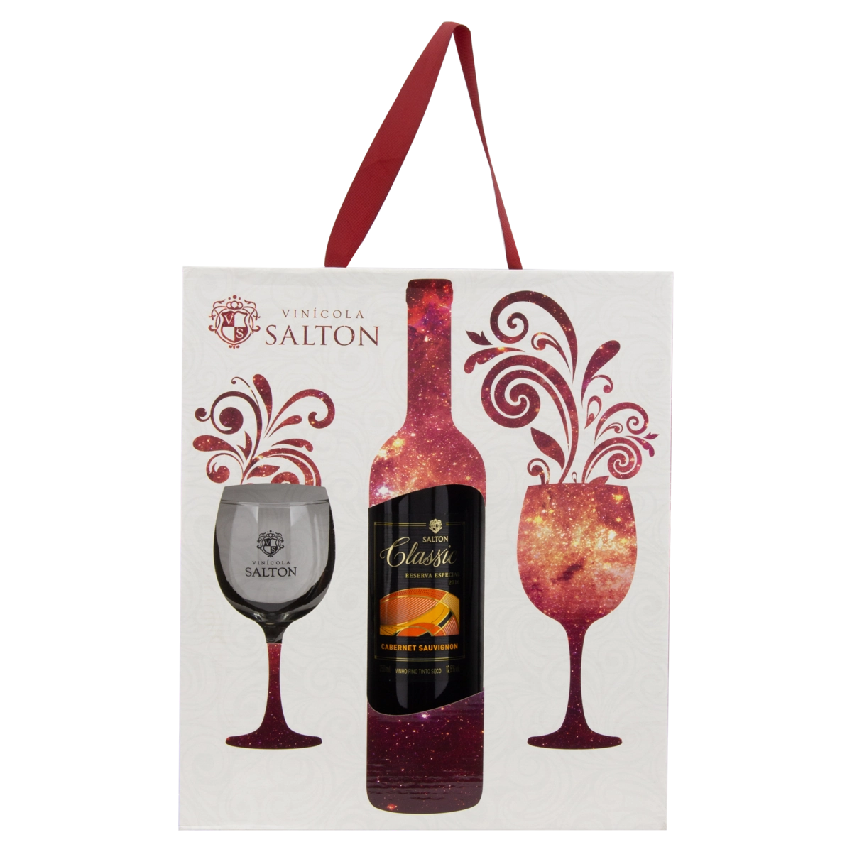 Kit 2 Taças 1 Vinho Brasileiro Tinto Seco Reserva Especial Salton Cabernet Sauvignon Serra Gaúcha 75