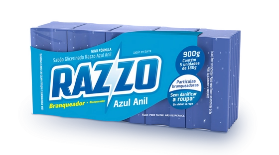 Sabão Barra Glicerinado Branqueador Azul Anil Razzo Pacote 1kg 5 Unidades
