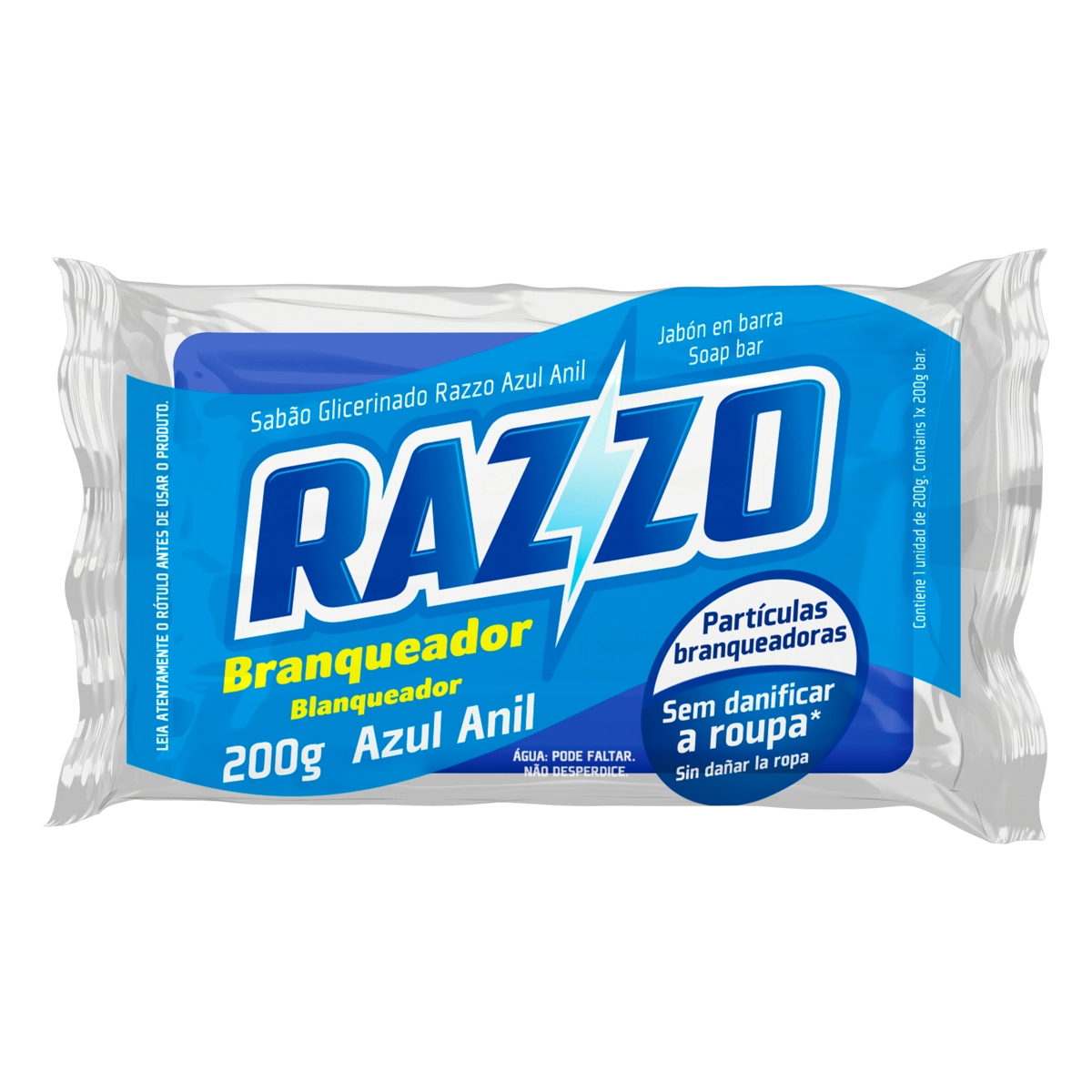 Sabão Barra Glicerinado Branqueador Azul Anil Razzo Flow Pack 200g