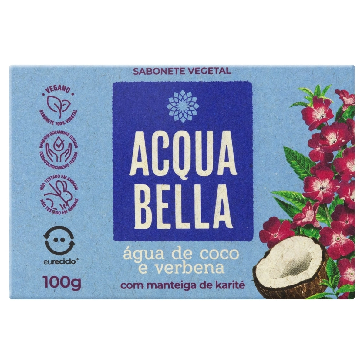 Sabonete Barra Vegetal água De Coco E Verbena Acqua Bella Caixa 100g