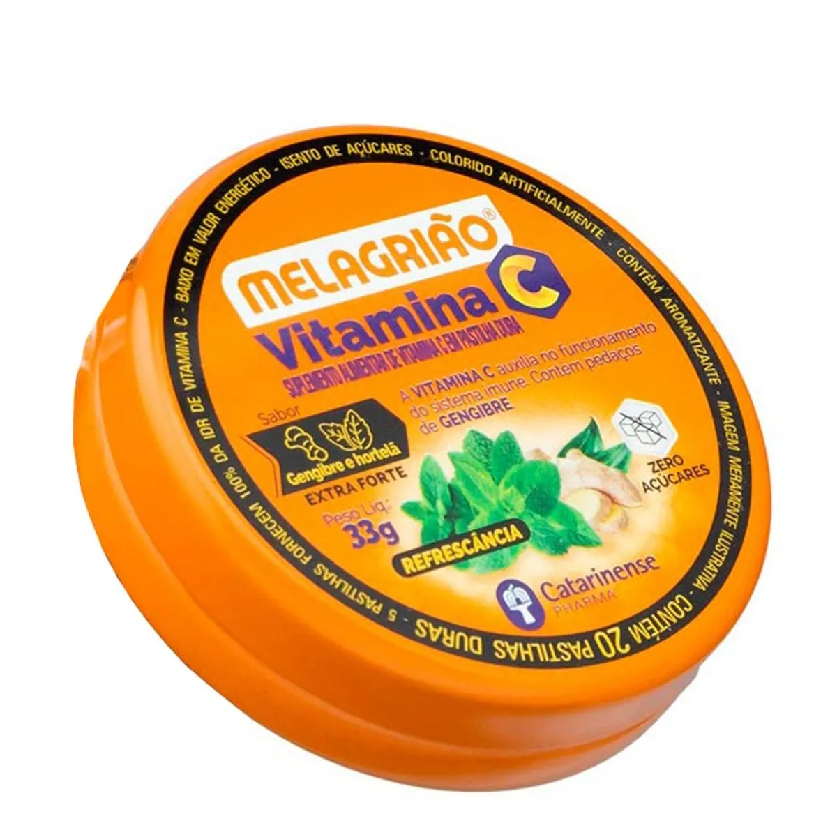 Vitamina C Gengibre E Hortelã Melagrião Lata 33g 20 Pastilhas Duras