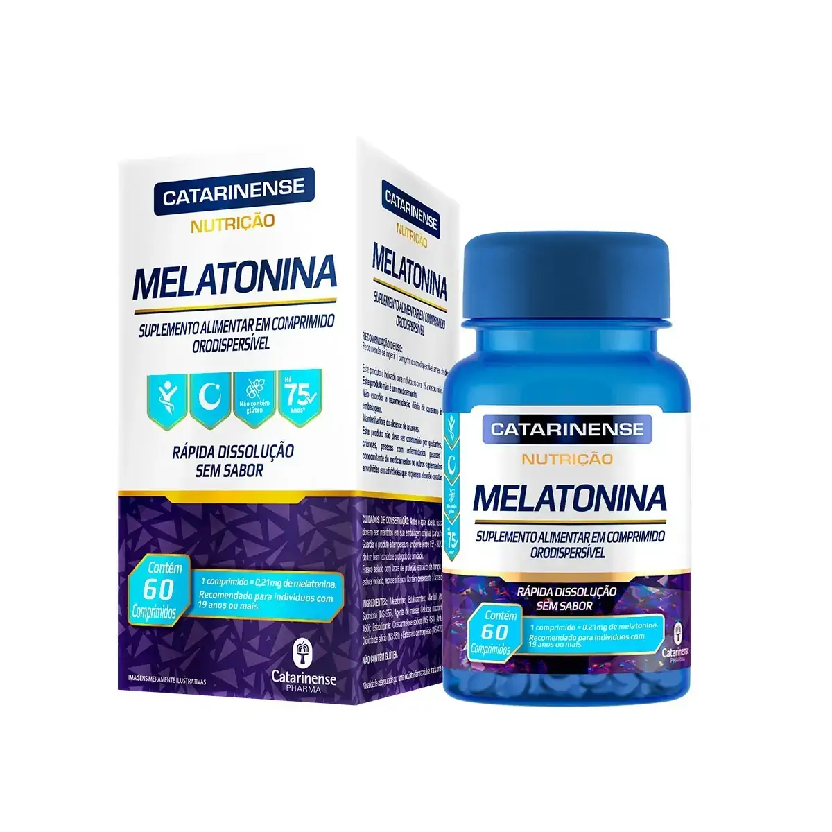 Melatonina 0,21mg Catarinense Nutrição Caixa 60 Comprimidos Orodispersíveis