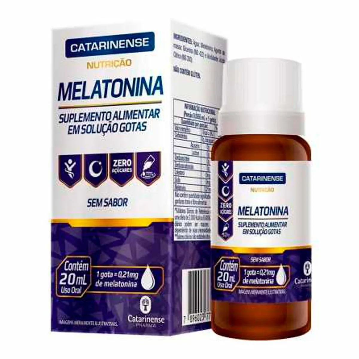 Melatonina Sem Sabor Catarinense Nutrição Caixa 20ml Gotas