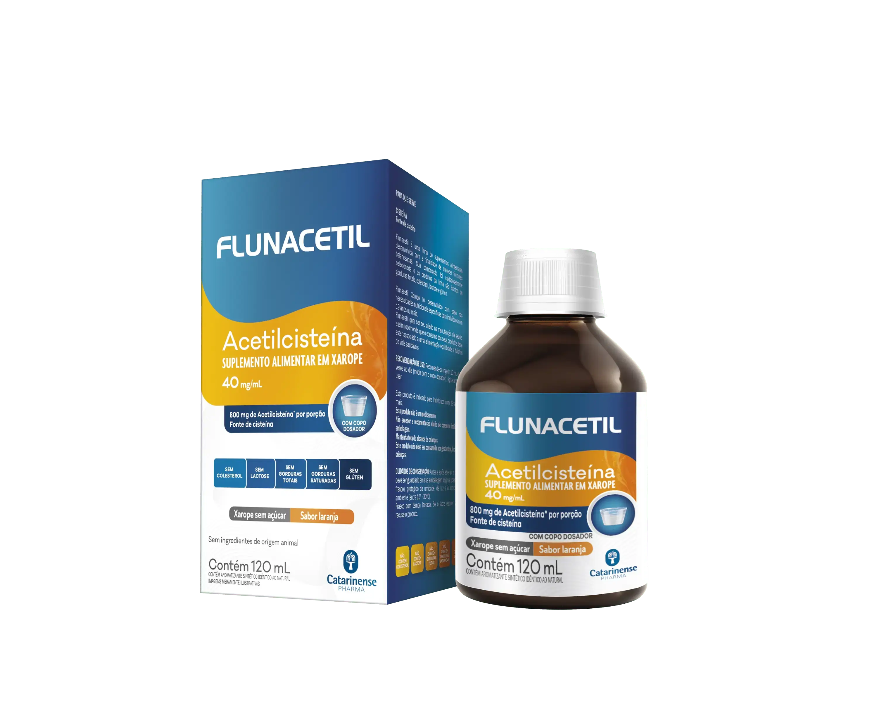 Acetilcisteína 40mg/ml Laranja Flunacetil Caixa 120ml Xarope Copo Dosador