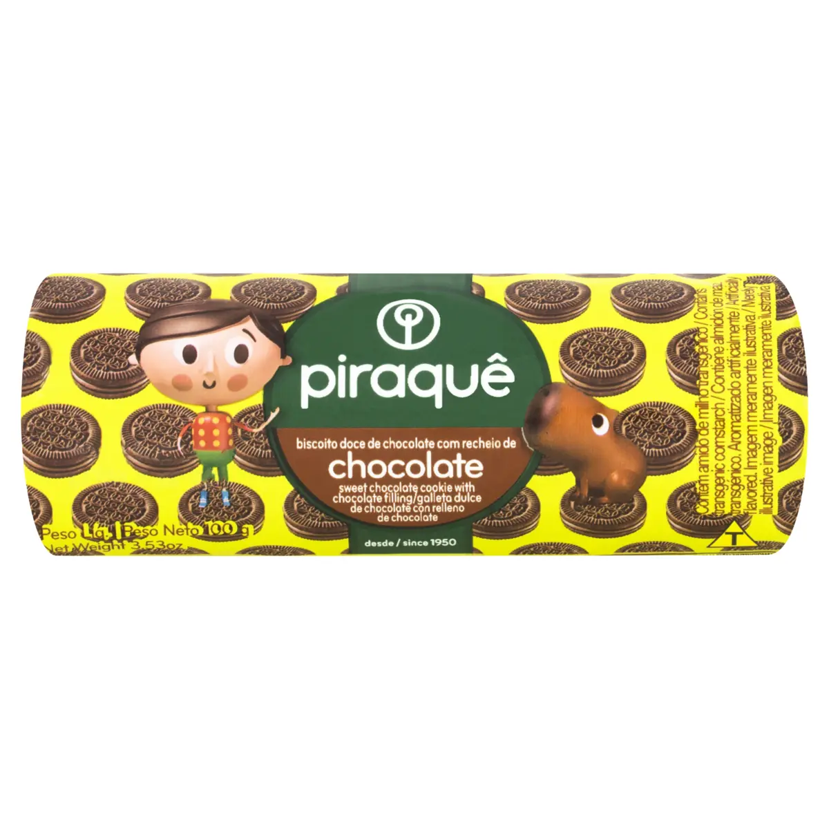 Biscoito Chocolate Recheio Chocolate Piraquê Pacote 100g
