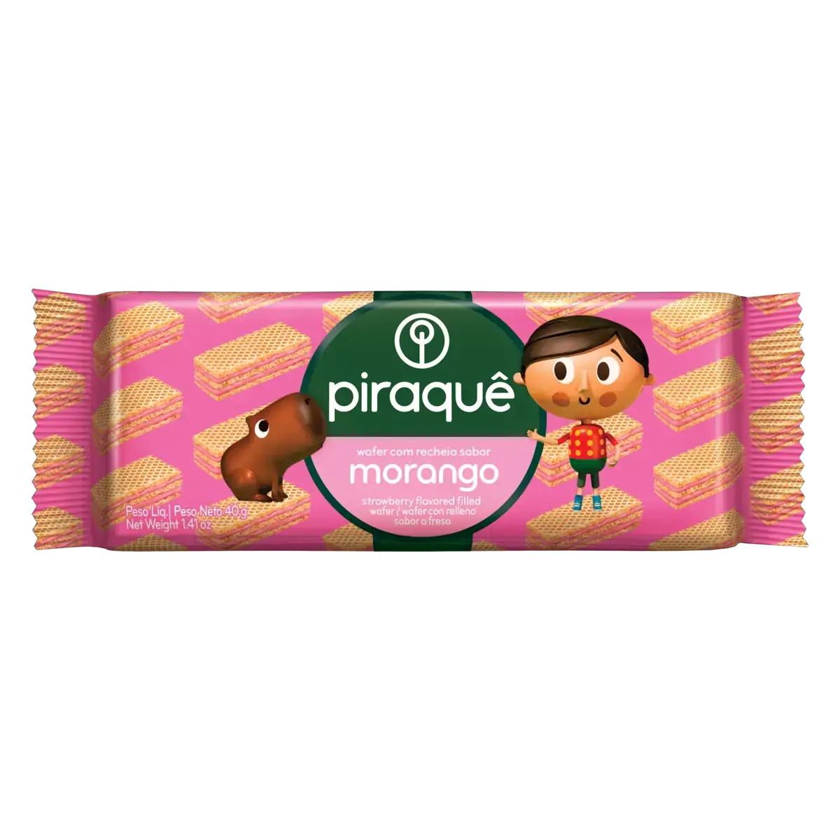 Biscoito Wafer Recheio Morango Piraquê Pacote 40g
