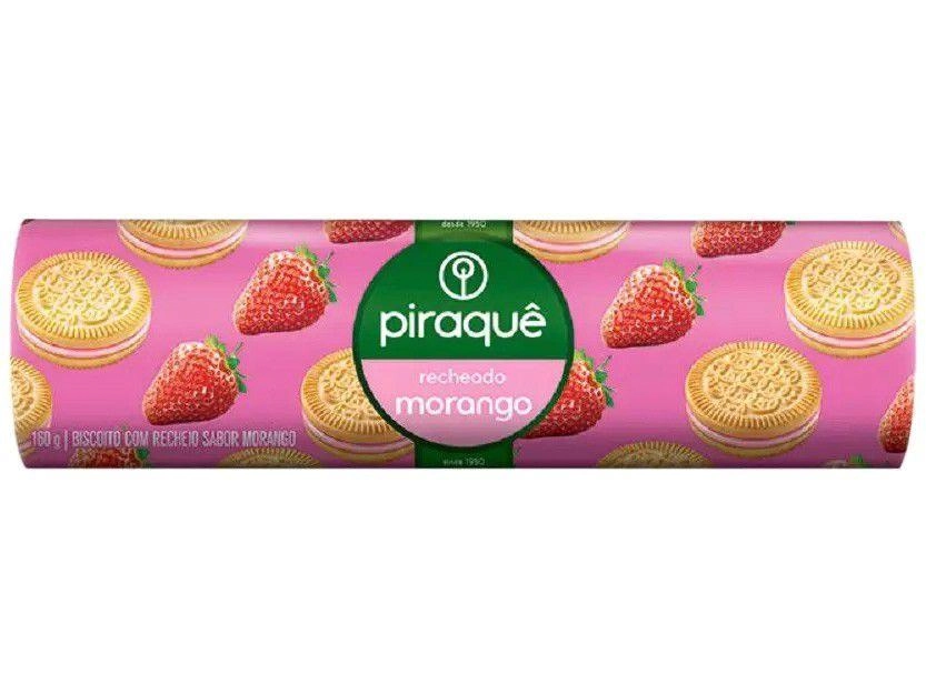 Biscoito Recheio Morango Piraquê Pacote 200g