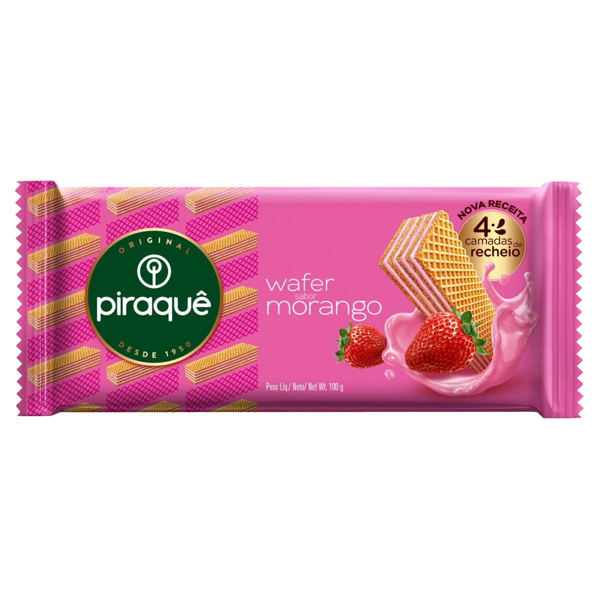 Biscoito Wafer Recheio Morango Piraquê Pacote 160g