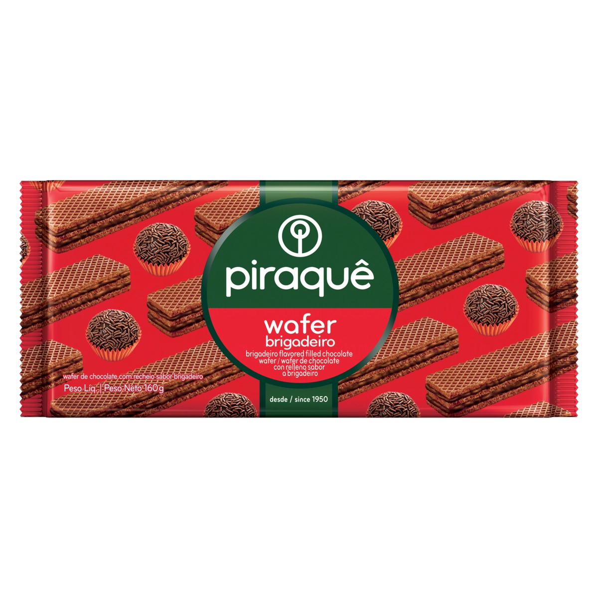 Biscoito Wafer Chocolate Recheio Brigadeiro Piraquê Pacote 160g