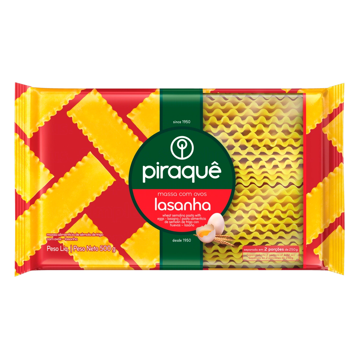 Massa De Sêmola Com Ovos Para Lasanha Piraquê Pacote 500g