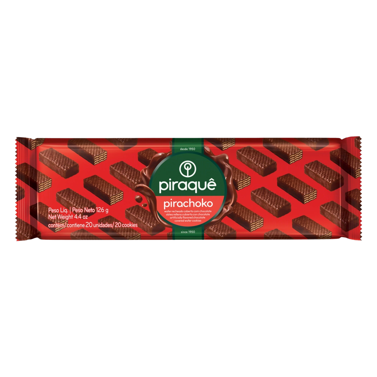 Wafer Recheio E Cobertura Chocolate Piraquê Pirachoko Pacote 126g