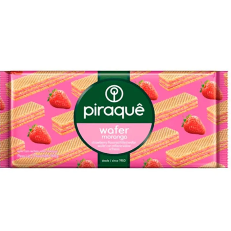 Biscoito Wafer Morango Piraquê Pacote 100g