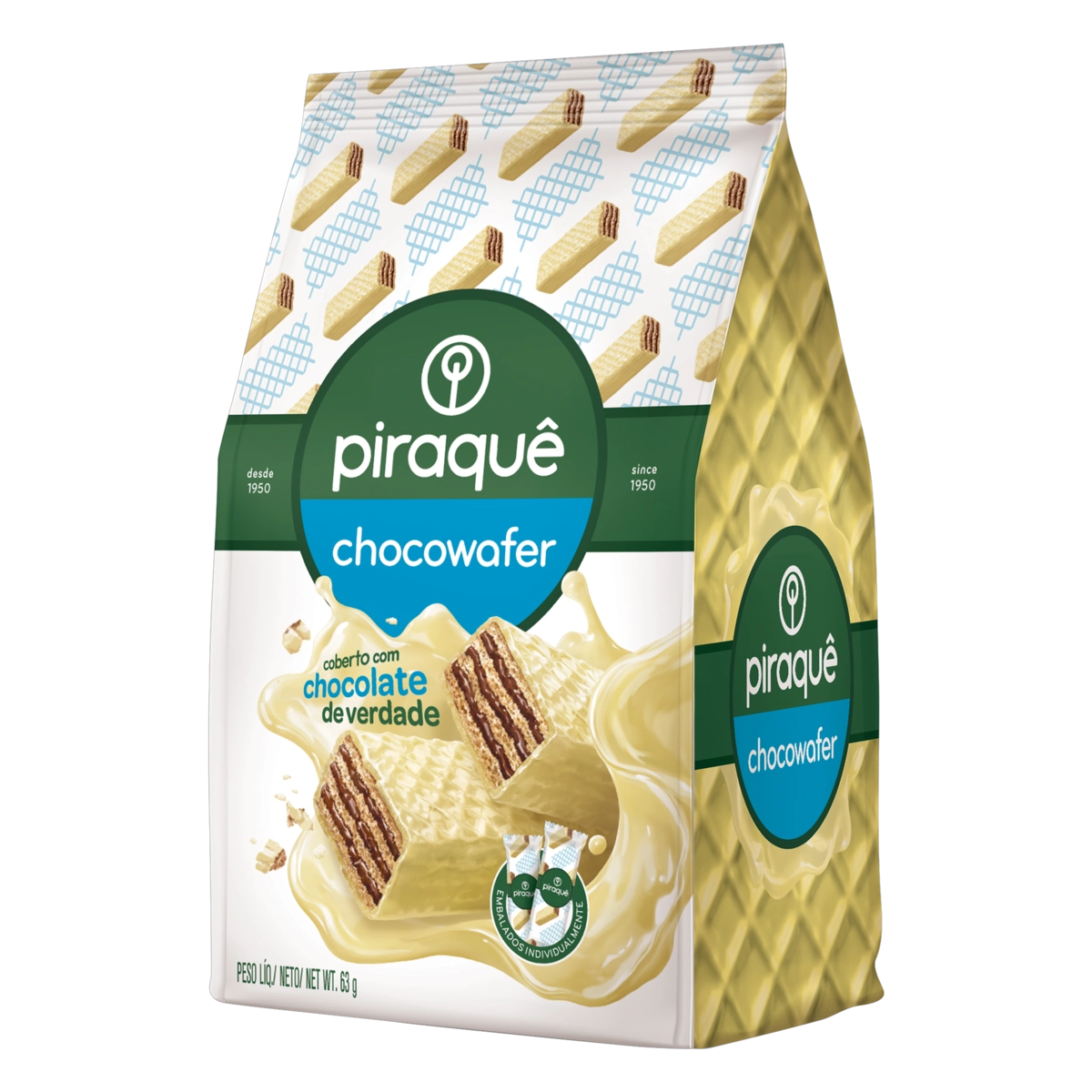 Wafer Recheio Chocolate Cobertura Chocolate Branco Piraquê Chocowafer Pacote 63g