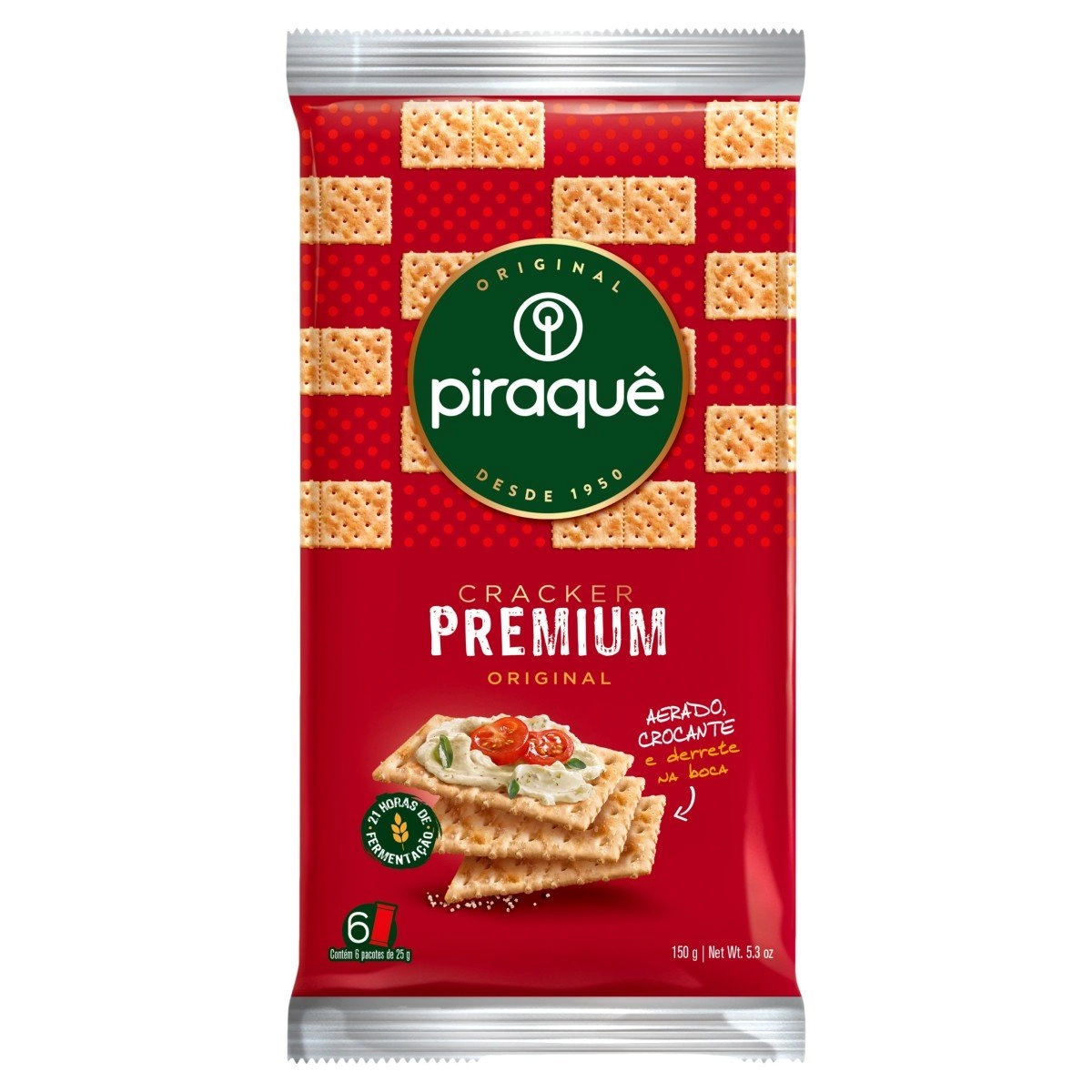 Pack Biscoito Cracker Original Piraquê Premium Pacote 150g 6 Unidades