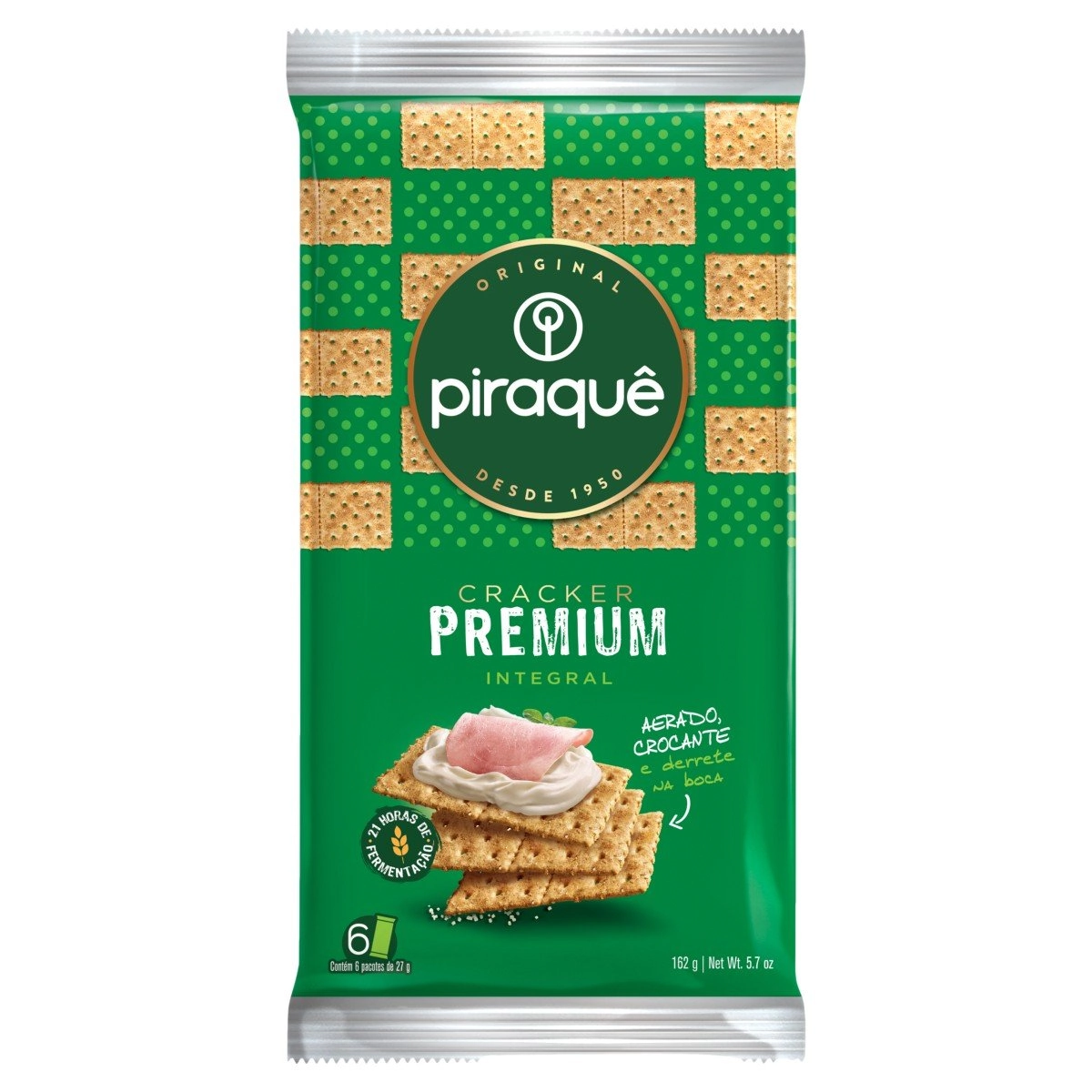 Pack Biscoito Cracker Integral Piraquê Premium Pacote 162g 6 Unidades
